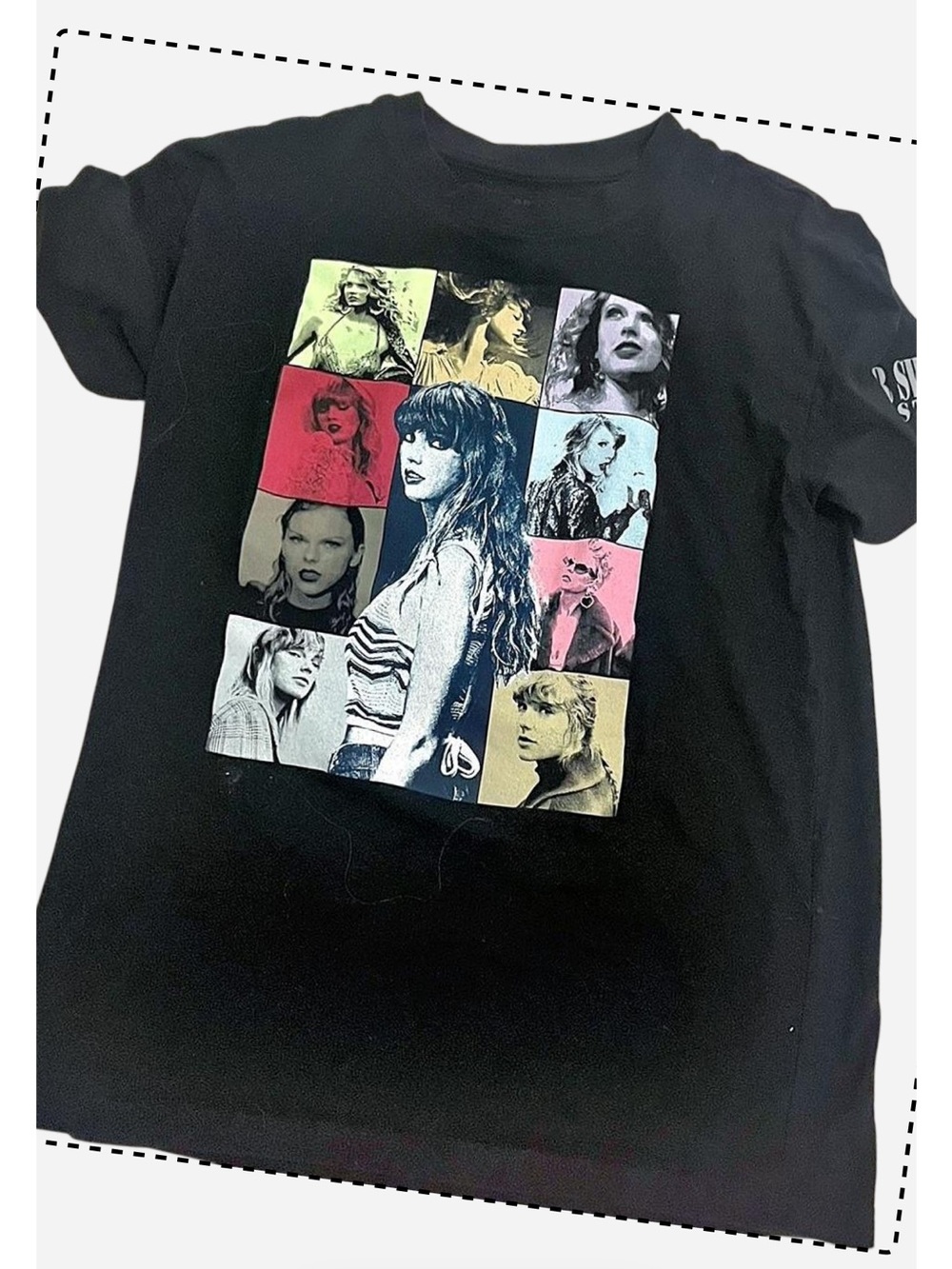 Taylor Swift Black Short Sleeve Tee from Eras Tour with Multicolor Photo Grid